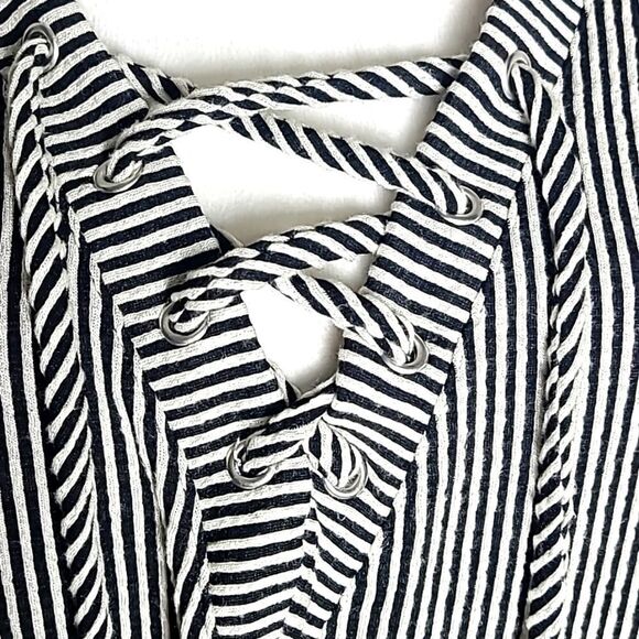 Cato Black & White Stripe Top with Lace-up Neckline, Size 14/16W - Picture 3 of 10